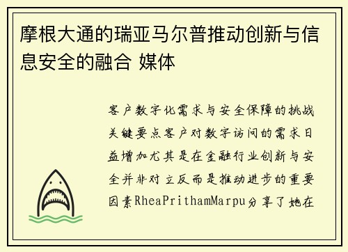 摩根大通的瑞亚马尔普推动创新与信息安全的融合 媒体