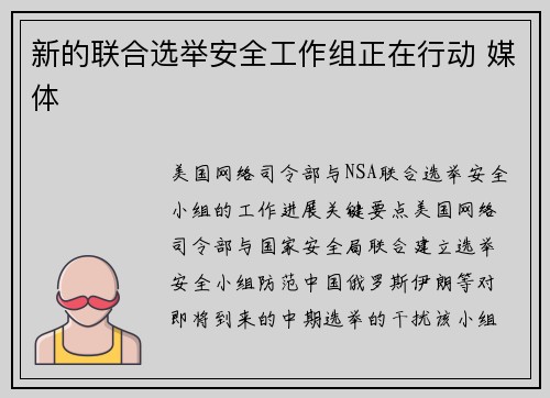 新的联合选举安全工作组正在行动 媒体